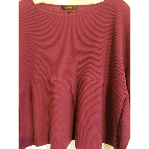 Esche purple, short sleeve,  ribbed, peplum hem, cropped sweater, size 42 / L - Picture 2 of 7